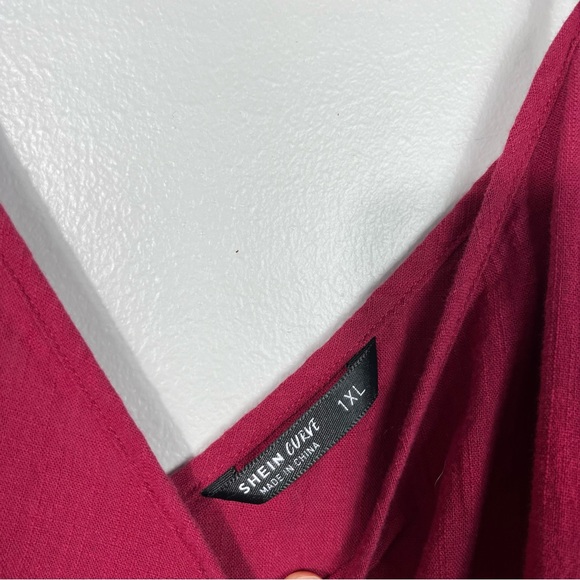 Shein Curve Plus Size Berry Pink/Red 100% Cotton V-Neck Peplum Hem Tank Tunic 1X - Picture 4 of 5